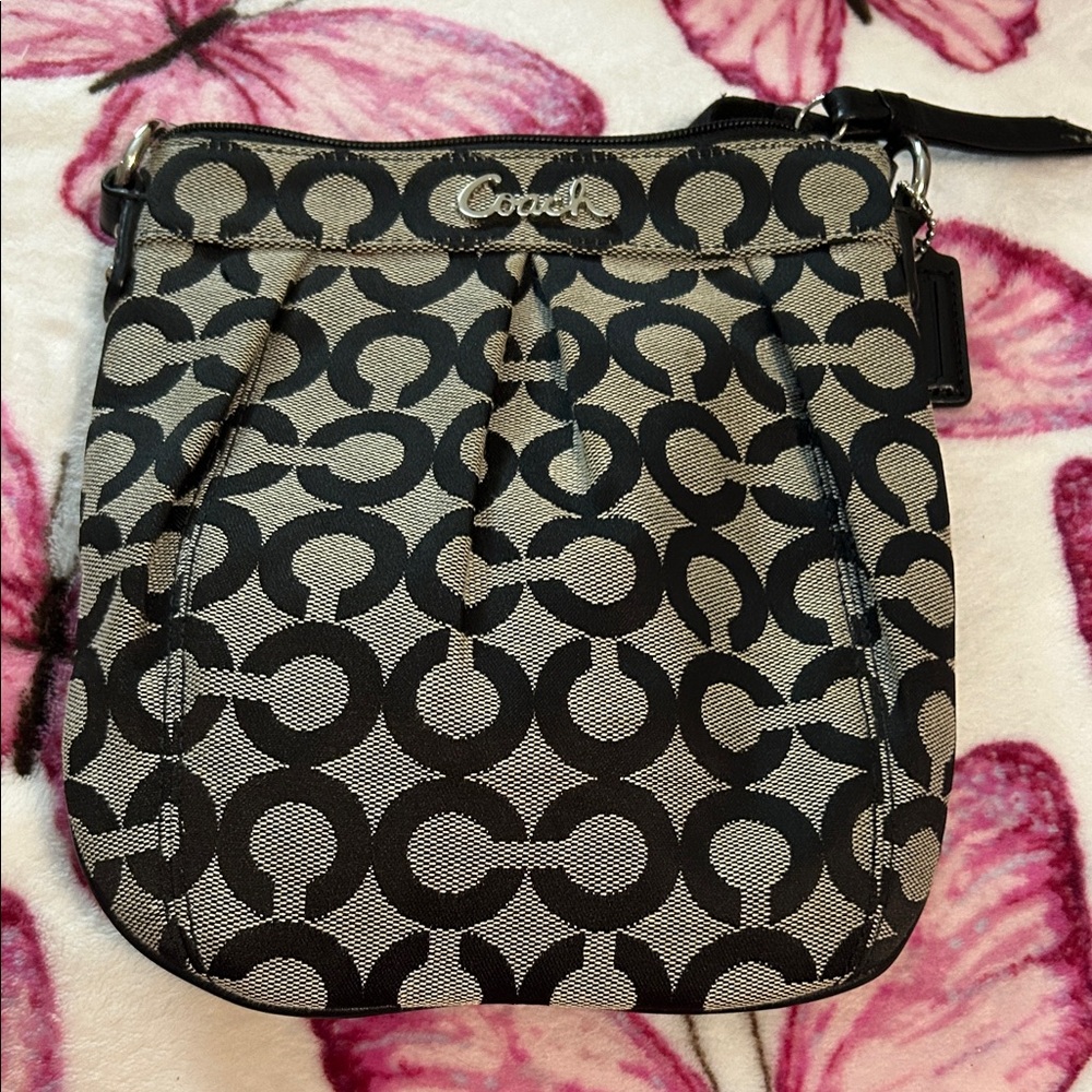 Coach Black and Gray Crossbody Bag with Signature Monogram